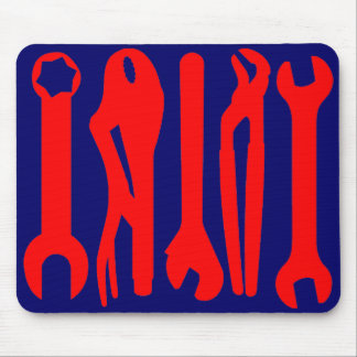 Tools - Red on Dark Blue Mouse Pad