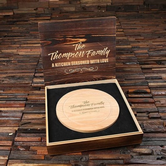 Tools Set with Engraved Round Wooden Cutting Board (Front)