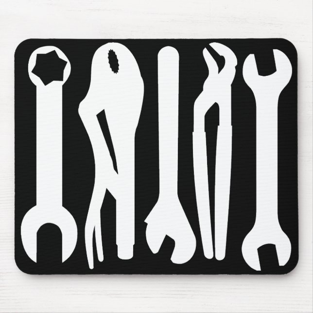 Tools - White on Black Mouse Pad (Front)