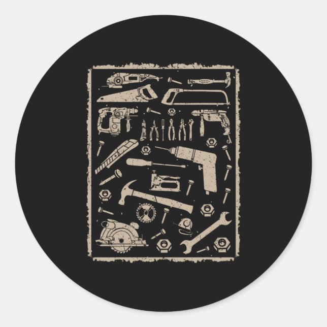 Tools with frame vintage classic round sticker (Front)