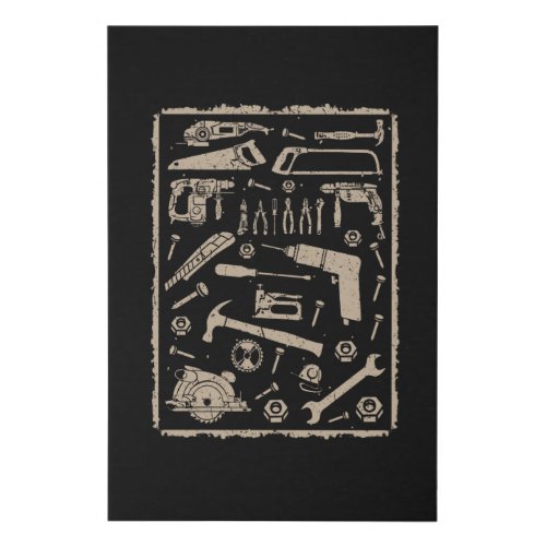Tools with frame vintage faux canvas print