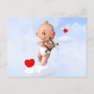 Toon Baby Cupid Flying with a Bow and Arrow Postcard