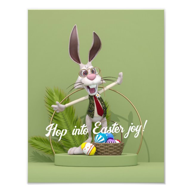 Toon Rabbit Standing near Easter Eggs Photo Print (Front)