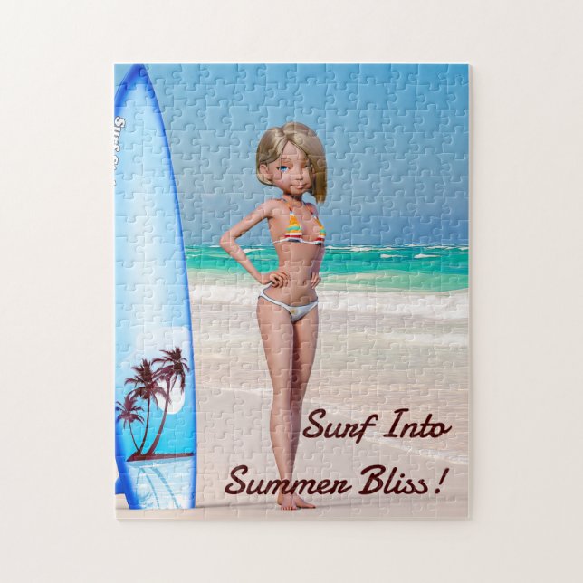 Toon Surfer Girl Posing on the Seashore Jigsaw Puzzle (Vertical)