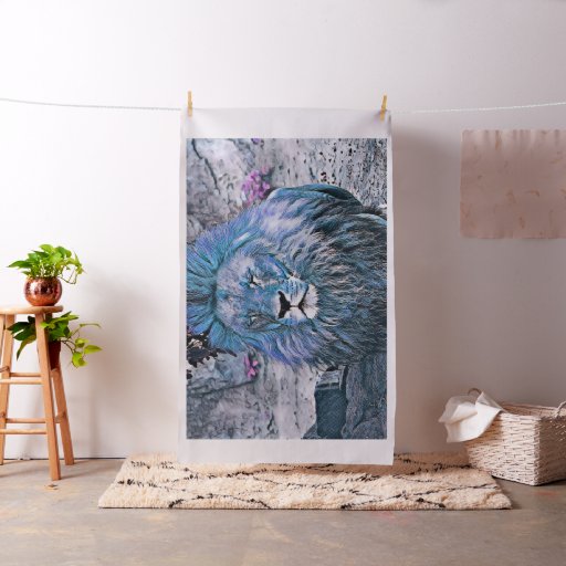 Toony lion blue fabric