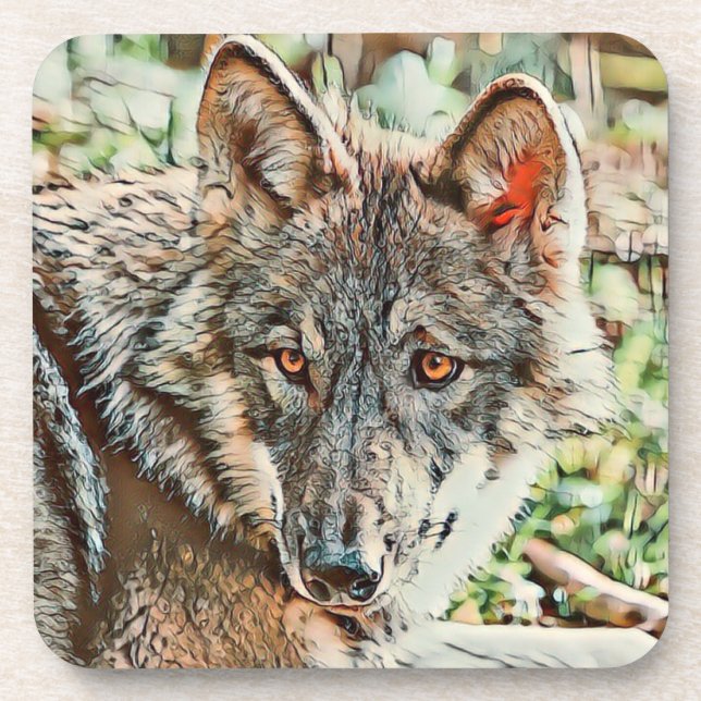 toony wolf beverage coaster (Front)