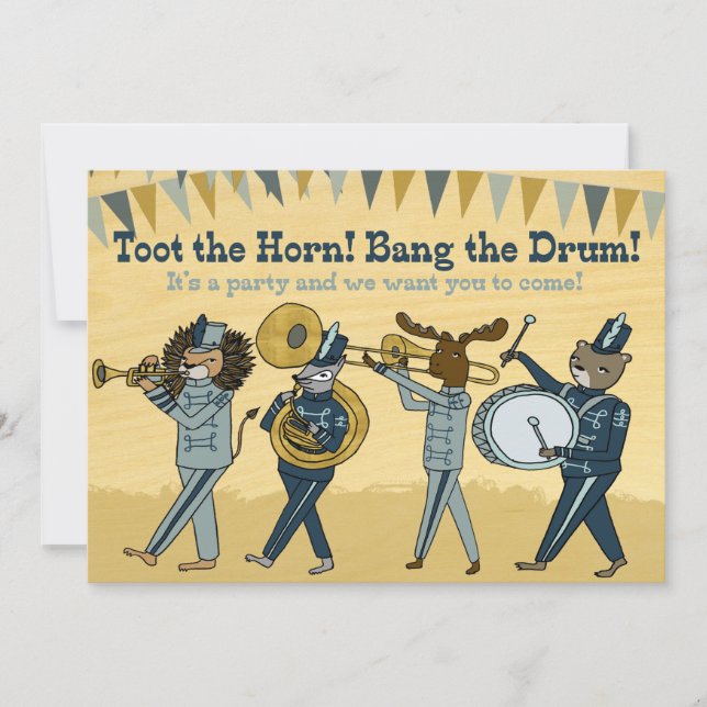 Toot the Horn - Marching Band Birthday Invite (Front)