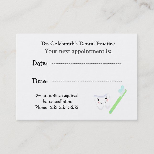 Tooth and Brush Dental Appointment Design Card (Front)
