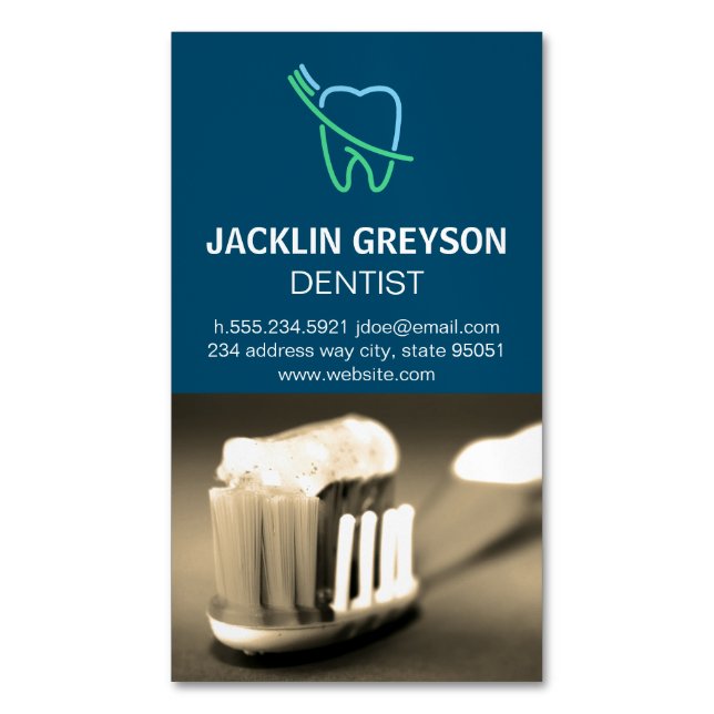 Tooth and Brush Logo Business Card Magnet (Front Vertical)
