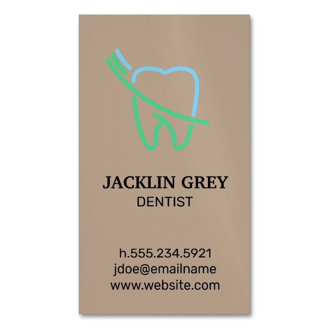 Tooth and Brush Logo Business Card Magnet (Front Vertical)