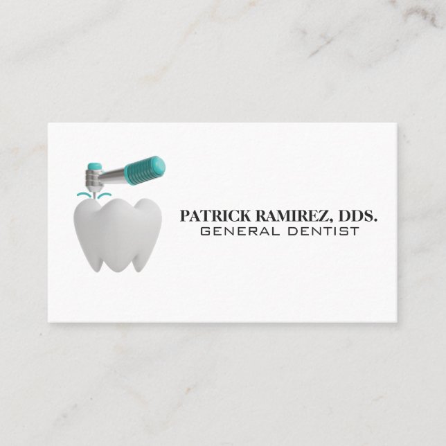 Tooth and Drill 3D Logo Business Card (Front)