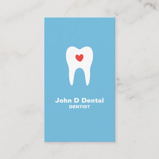 Customizable Tooth and heart blue dental dentist business card