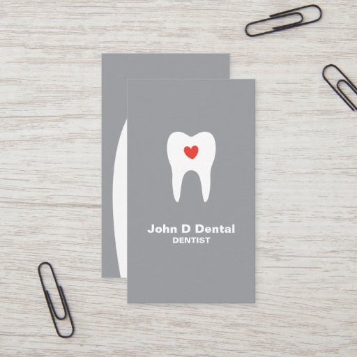 Customizable Tooth and heart gray dental dentist business card