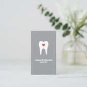 Tooth and heart gray dental dentist business card (Standing Front)