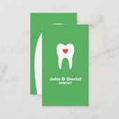 Tooth and heart green dental dentist business card (Front/Back)