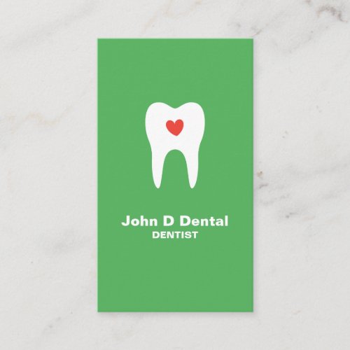 Tooth and heart green dental dentist business card