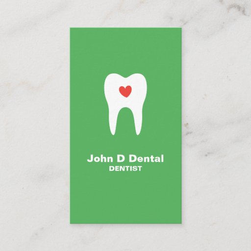 Customizable Tooth and heart green dental dentist business card
