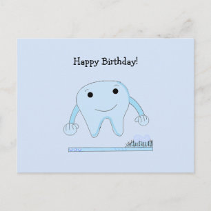 Tooth and Toothbrush Birthday Wishes Postcard