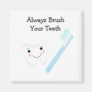 Tooth and Toothbrush with Dental Saying Magnet