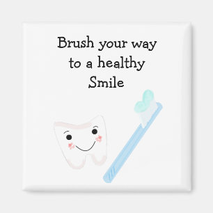 Tooth and Toothbrush with Dental Saying Magnet
