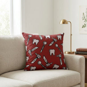 Tooth Be Told   Burgundy Dental Throw Pillow