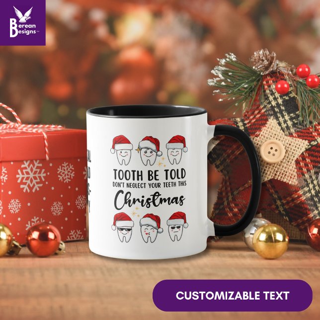 TOOTH BE TOLD Dental Christmas Floss-ophy Mug (Fun DENTAL CHRISTMAS Tooth Be Told Mug with Kawaii design & custom text. Great gift for dental squad)
