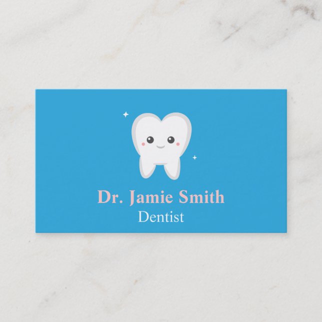 Tooth, Blue and White, Kids Dental Business Cards (Front)