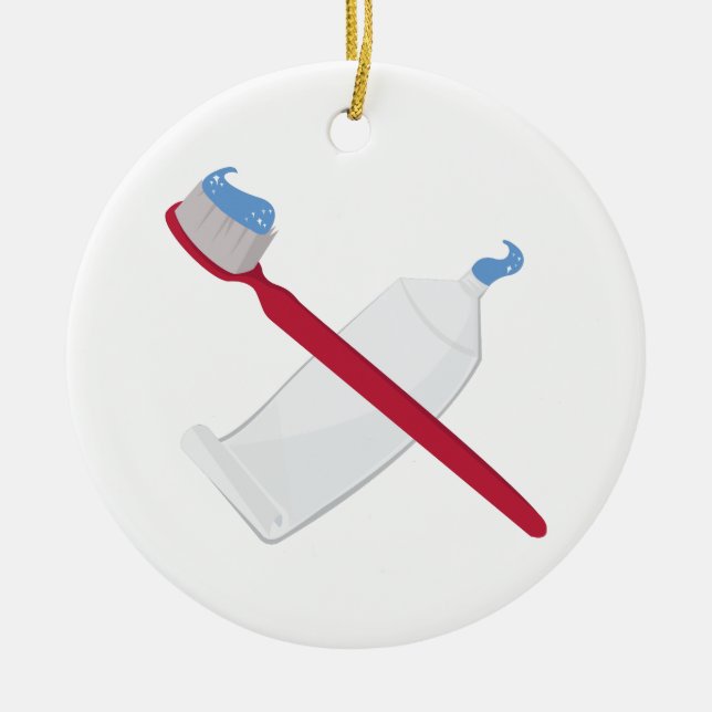 Tooth Brush And Paste Ceramic Ornament (Front)