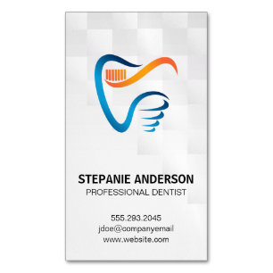 Tooth Brush and Tooth Logo Dental Business Card Magnet