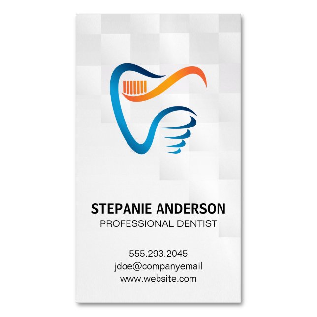 Tooth Brush and Tooth Logo | Dental Business Card Magnet (Front Vertical)