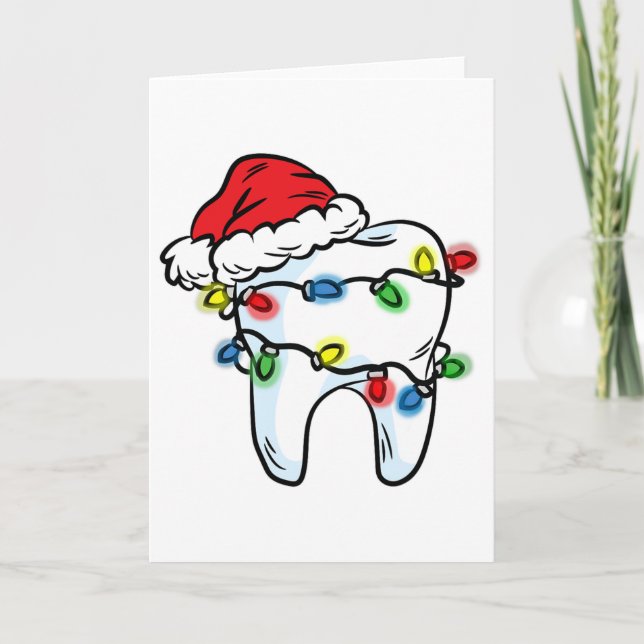 Tooth Christmas Light Santa Hat Dentist Dental Hyg Card (Front)