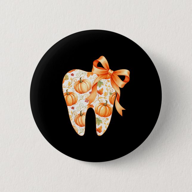Tooth Coquette Bow Dentist Thanksgiving Dental Ist Button (Front)