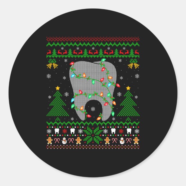 Tooth Dentist Dental Istant Teeth Ugly Christmas S Classic Round Sticker (Front)