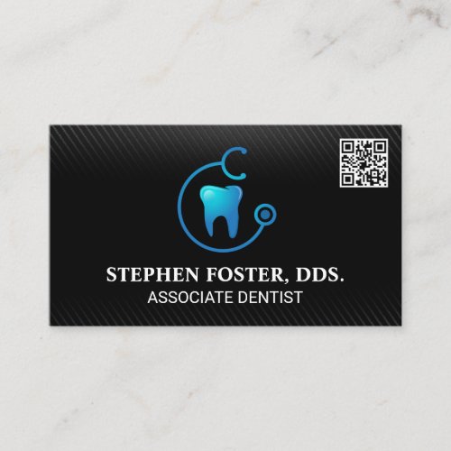 Tooth Doctor Logo  QR Code  Black Pattern Business Card