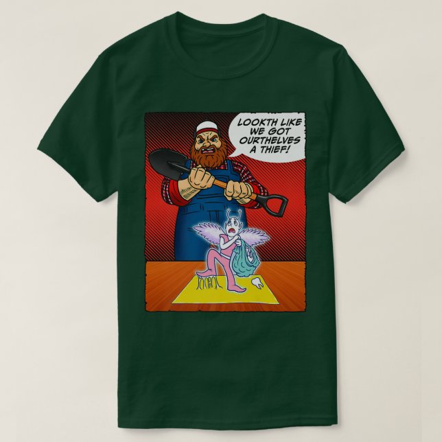 Tooth Fairy Caught Red Handed Funny Cartoon Comic T-Shirt (Design Front)