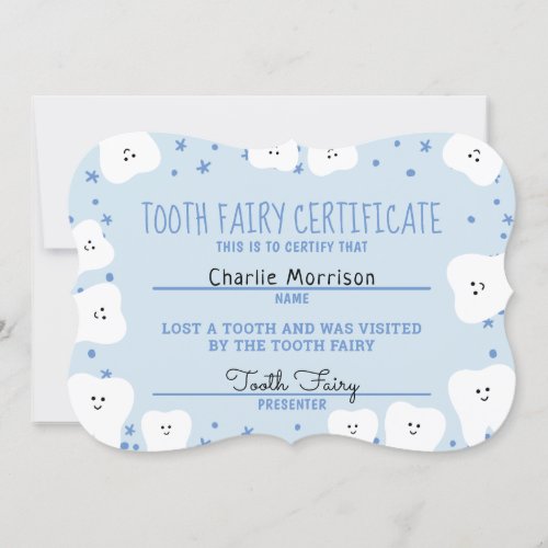 Tooth Fairy Certificate Boy 2 Invitation