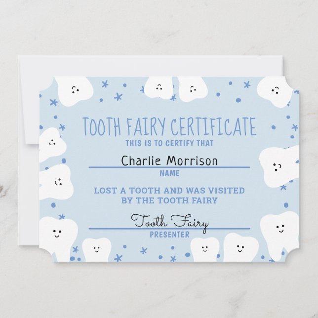 Tooth Fairy Certificate Boy 3 Invitation (Front)