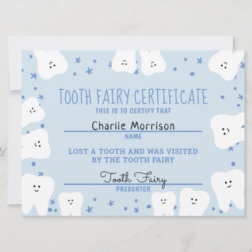 Tooth Fairy Certificate Boy Invitation