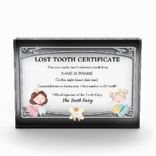 Tooth fairy certificate fairies with tooth coin acrylic award