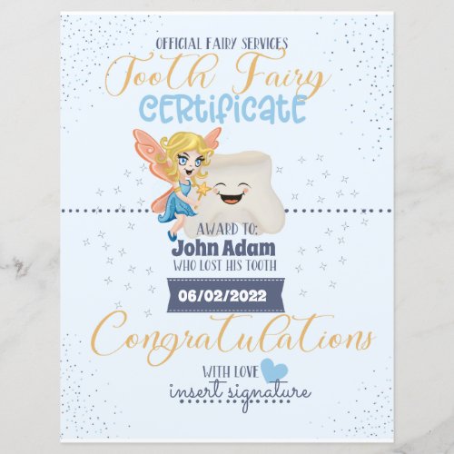 Tooth Fairy Certificate for boys Nursery Sign 
