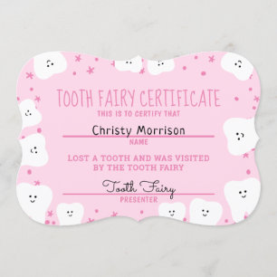 Tooth Fairy Certificate Girl 2 Invitation