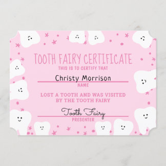 Tooth Fairy Certificate Girl 3 Invitation