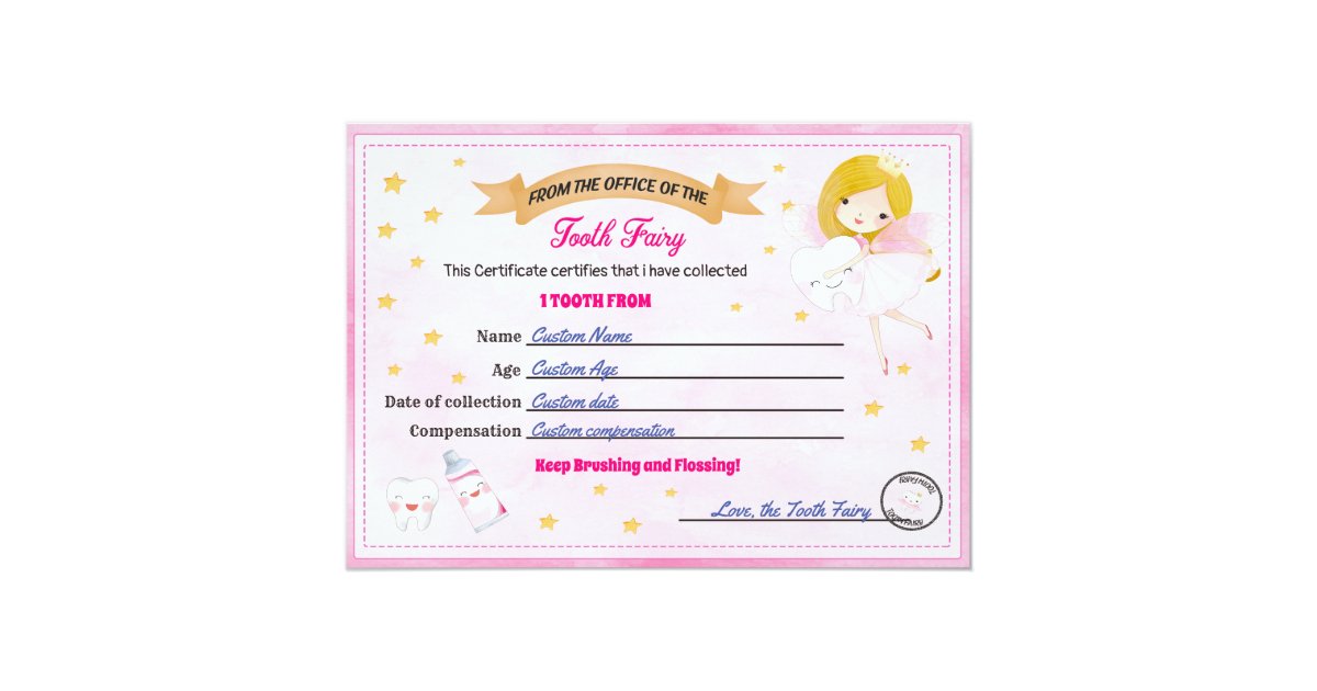 Tooth Fairy Certificate Lost Tooth Receipt Invitation Zazzle Com