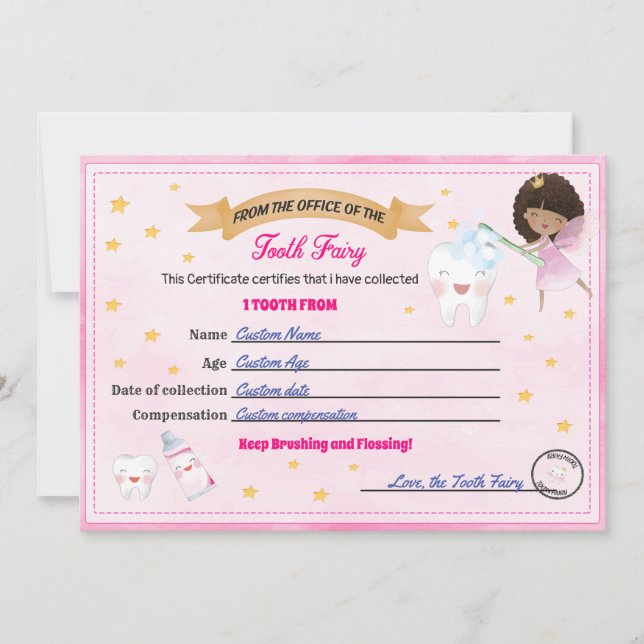 Tooth Fairy Certificate Lost tooth receipt Invitation (Front)
