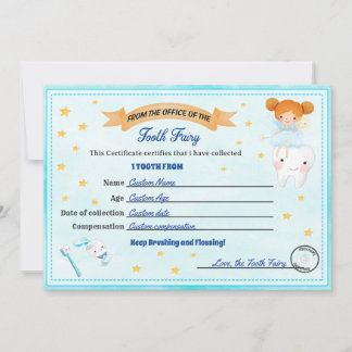 Tooth Fairy Certificate - Lost Tooth Receipt Invitation