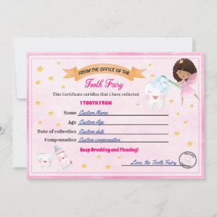 Tooth Fairy Certificate - Lost Tooth Receipt Invitation