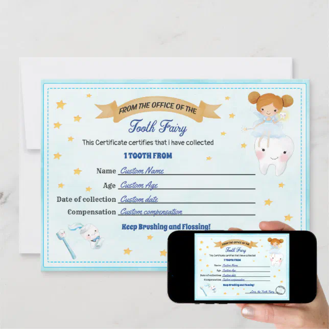 Tooth Fairy Certificate Lost tooth receipt Invitation | Zazzle