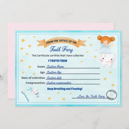 Tooth Fairy Certificate Lost tooth receipt Invitation | Zazzle