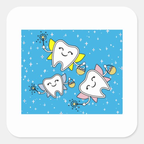 Tooth Fairy Dentist Lost Milk Tooth Square Sticker