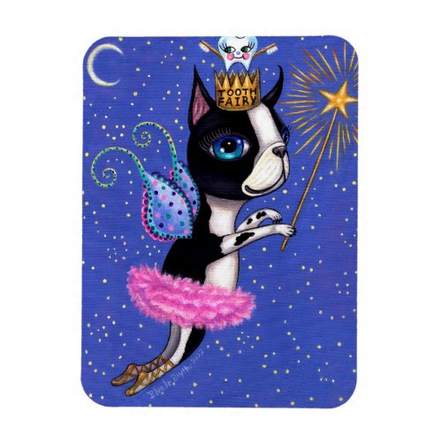 Tooth Fairy Dog Boston Terrier Pink Tutu Crown Magnet